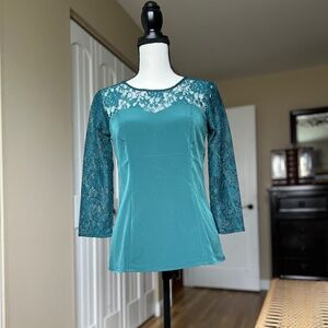 The Limited Teal/Green Blouse with Lace